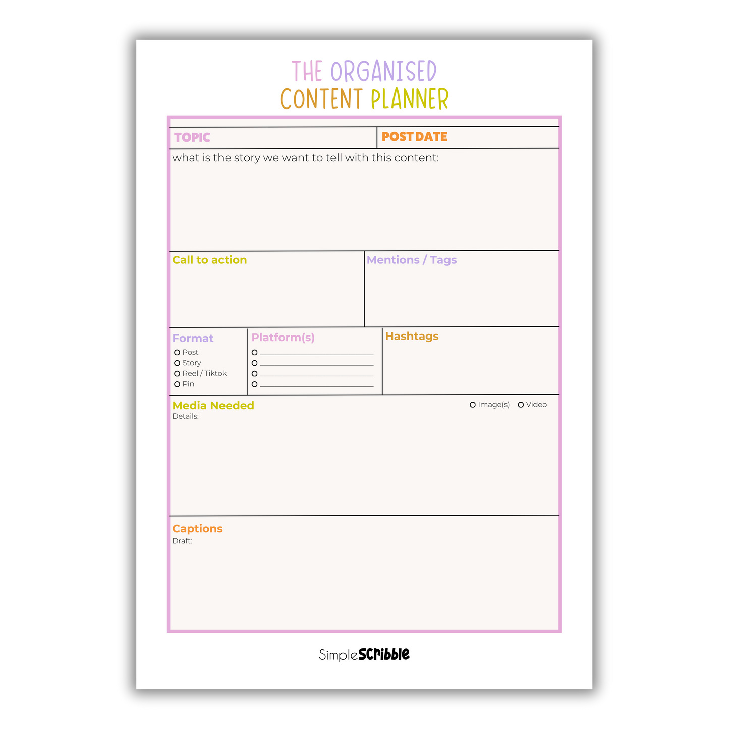 The Organised Content Planner Tear-Off Pad